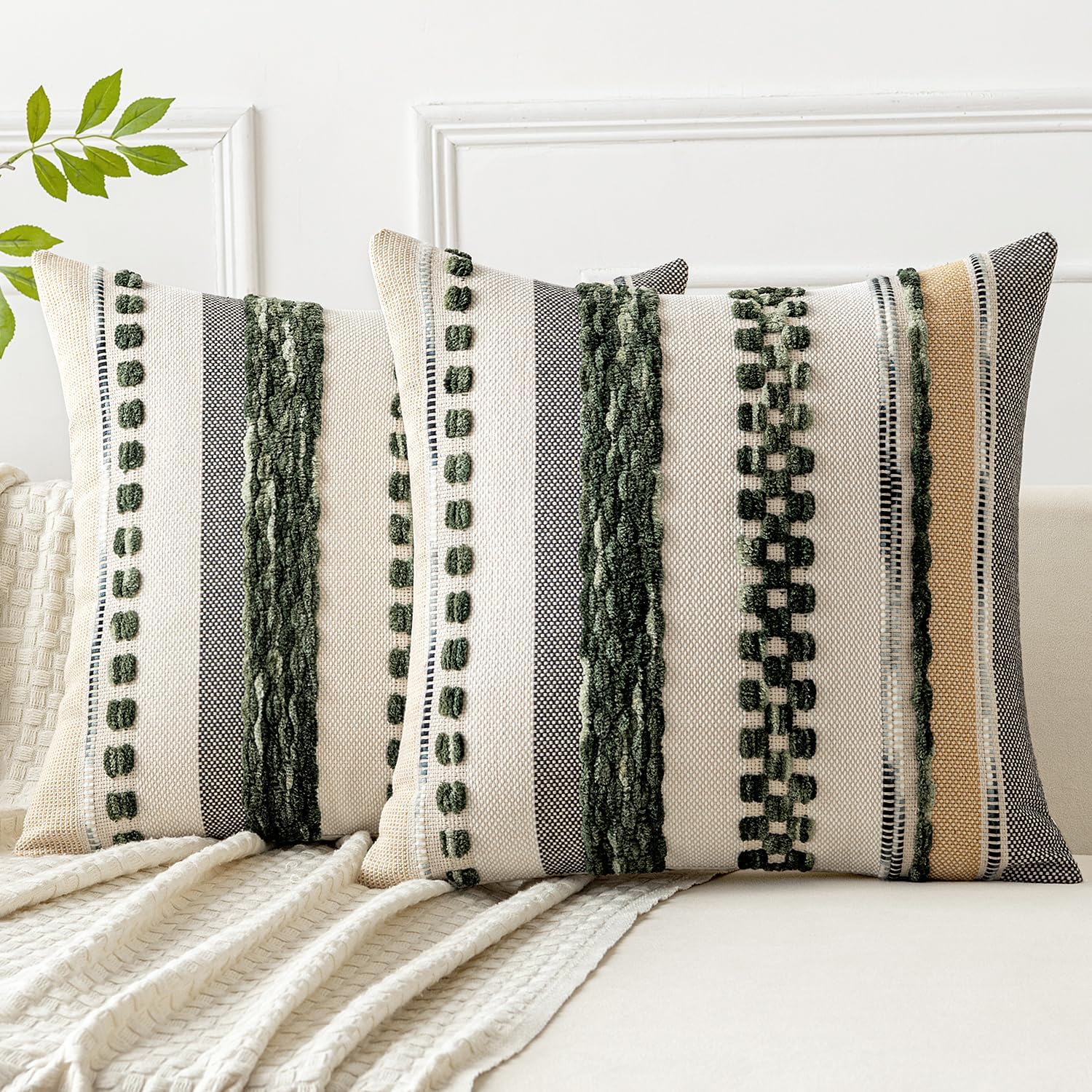 Chenille Boho Black Throw Pillow Cover — 18" — 18" x 18" (Pack of 2)