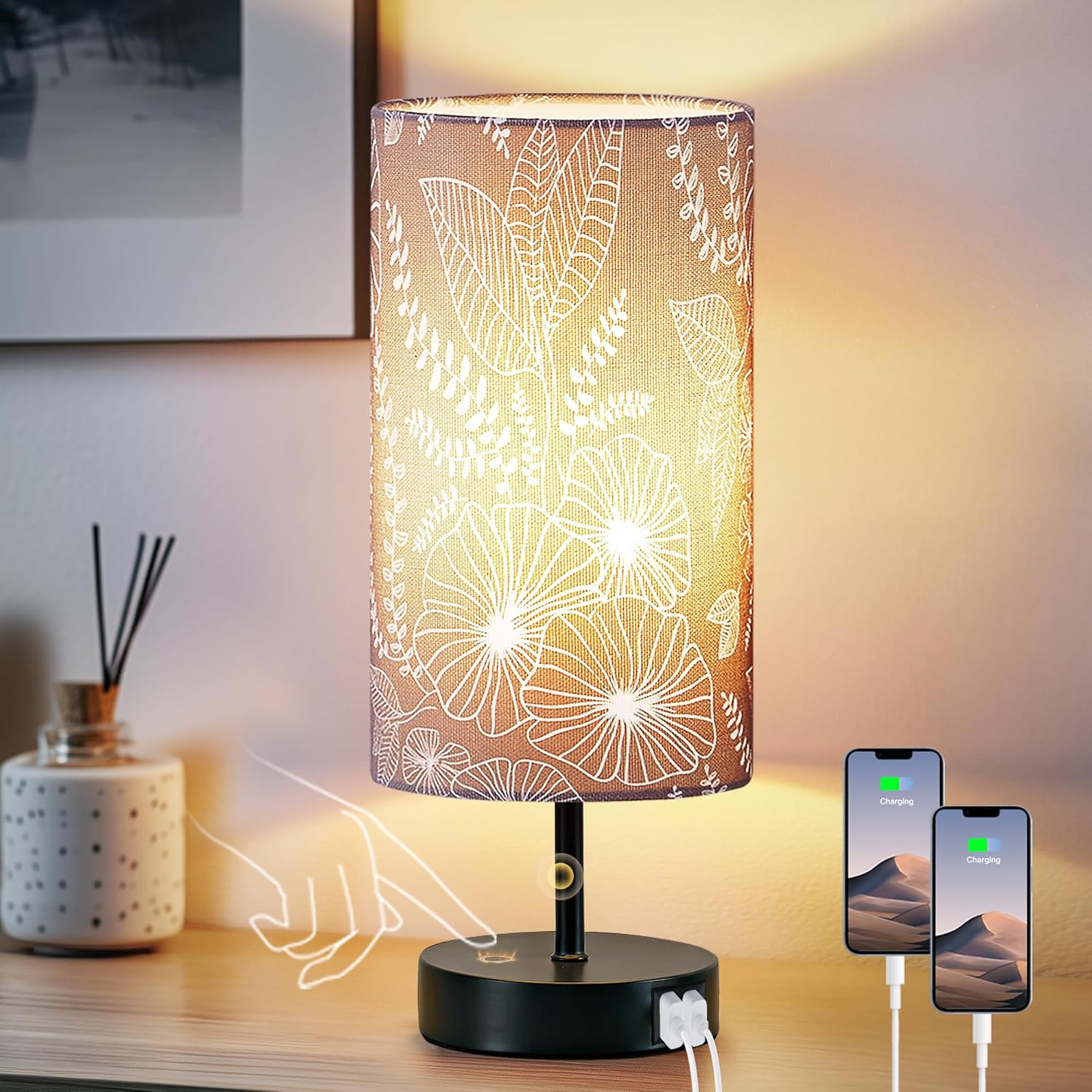 Dimmable Grey Nightstand Lamp — Gray