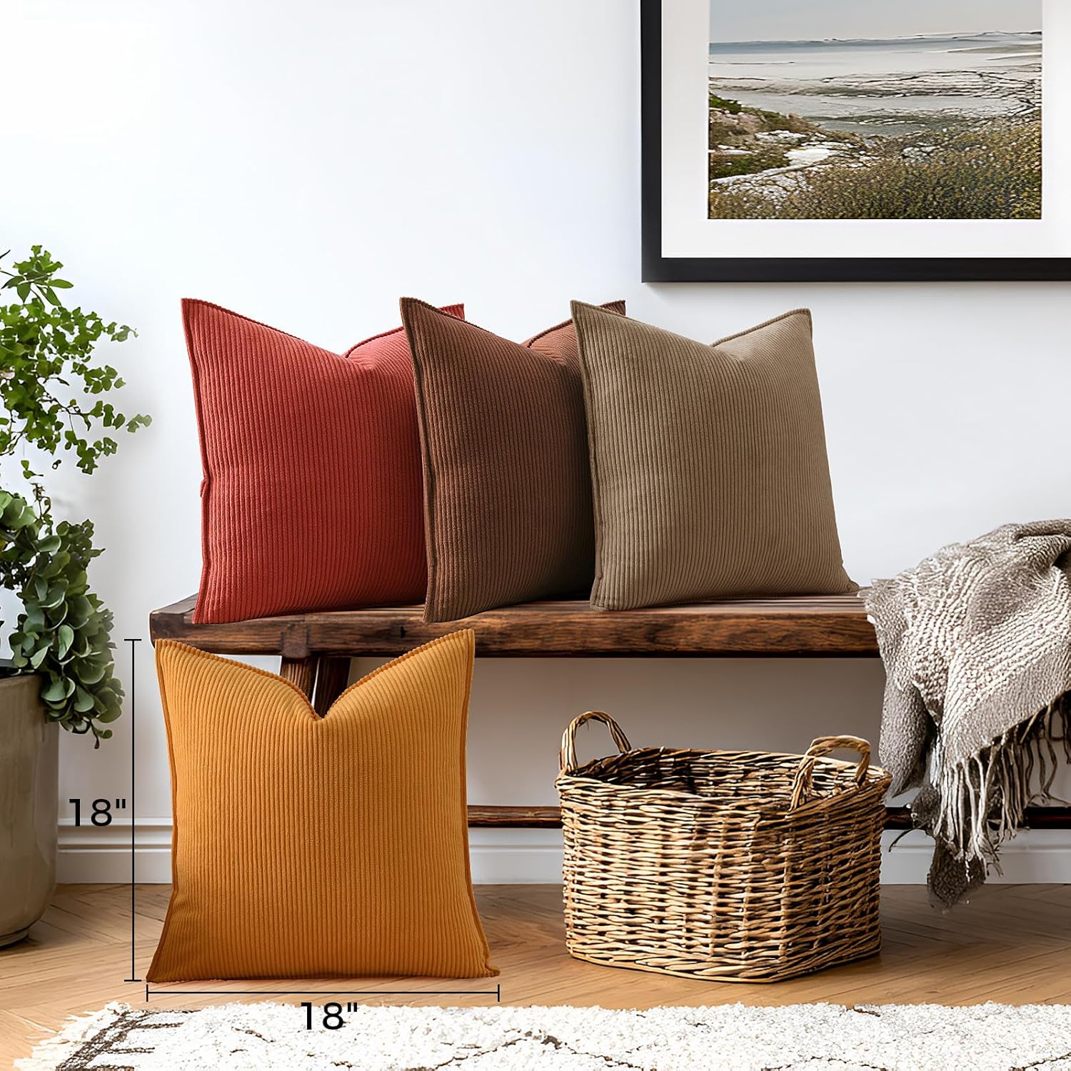 Velvet Boho Beige Throw Pillow Cover — 18" - View 2