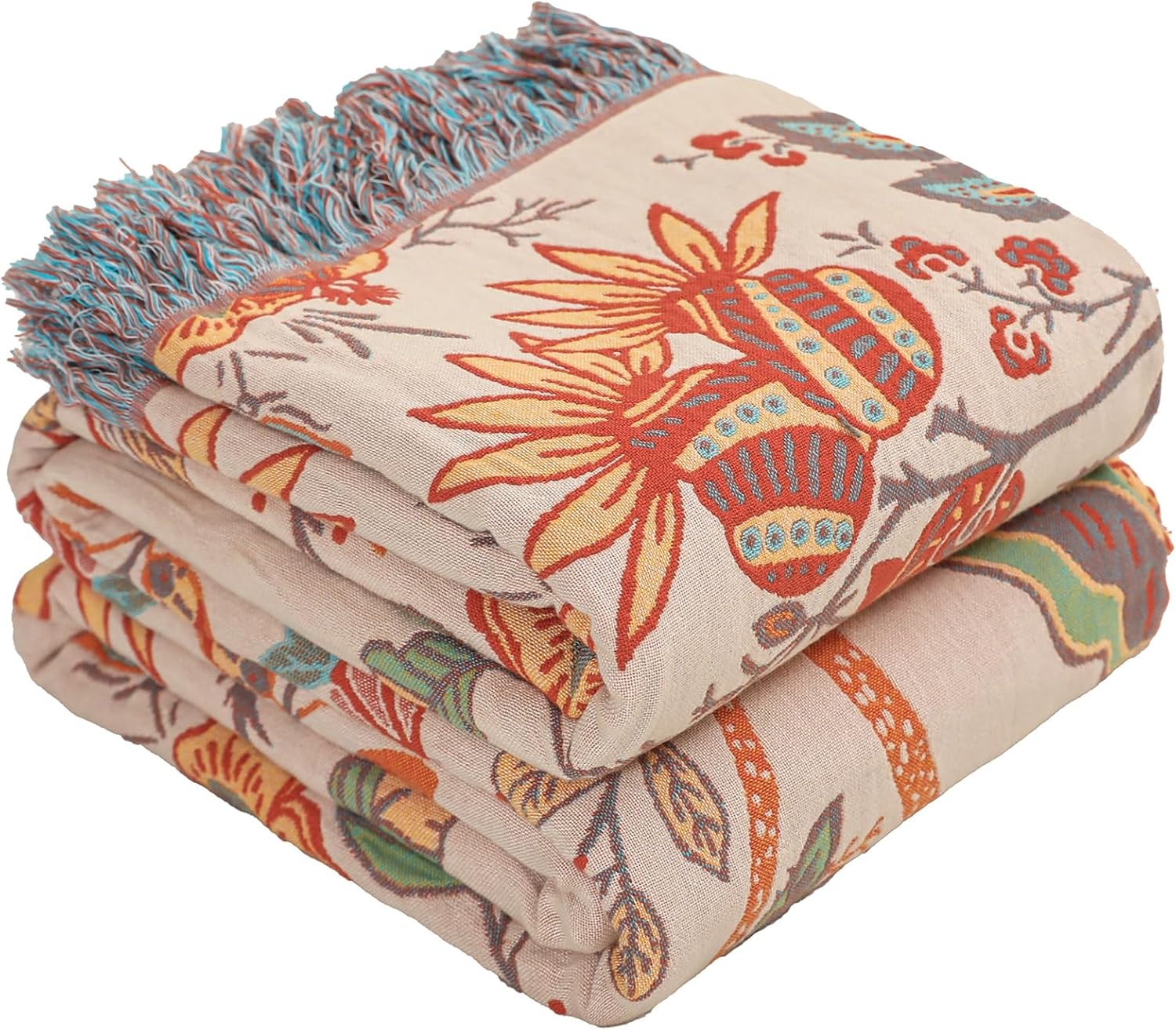 Farmhouse Blue Throw Pillow — 60" — Boho Flower-b