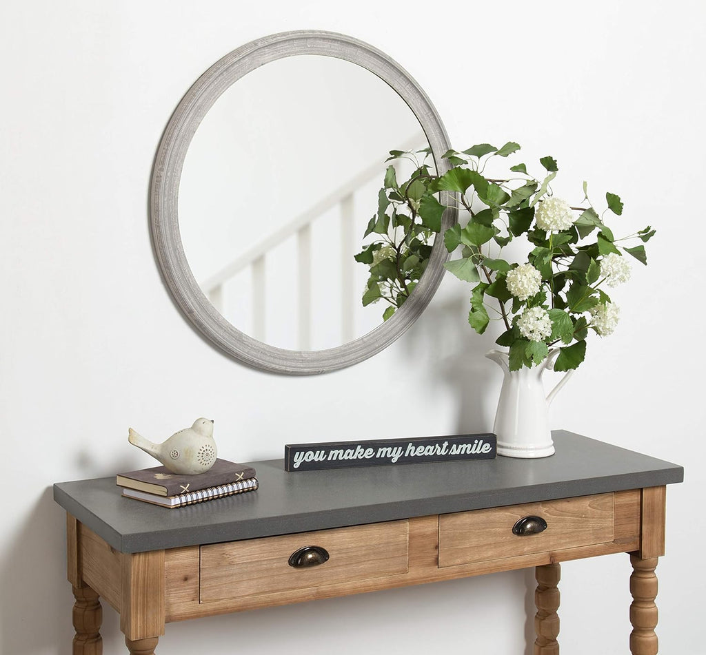 Round Farmhouse Brown Wall Mirror — 28" - View 2