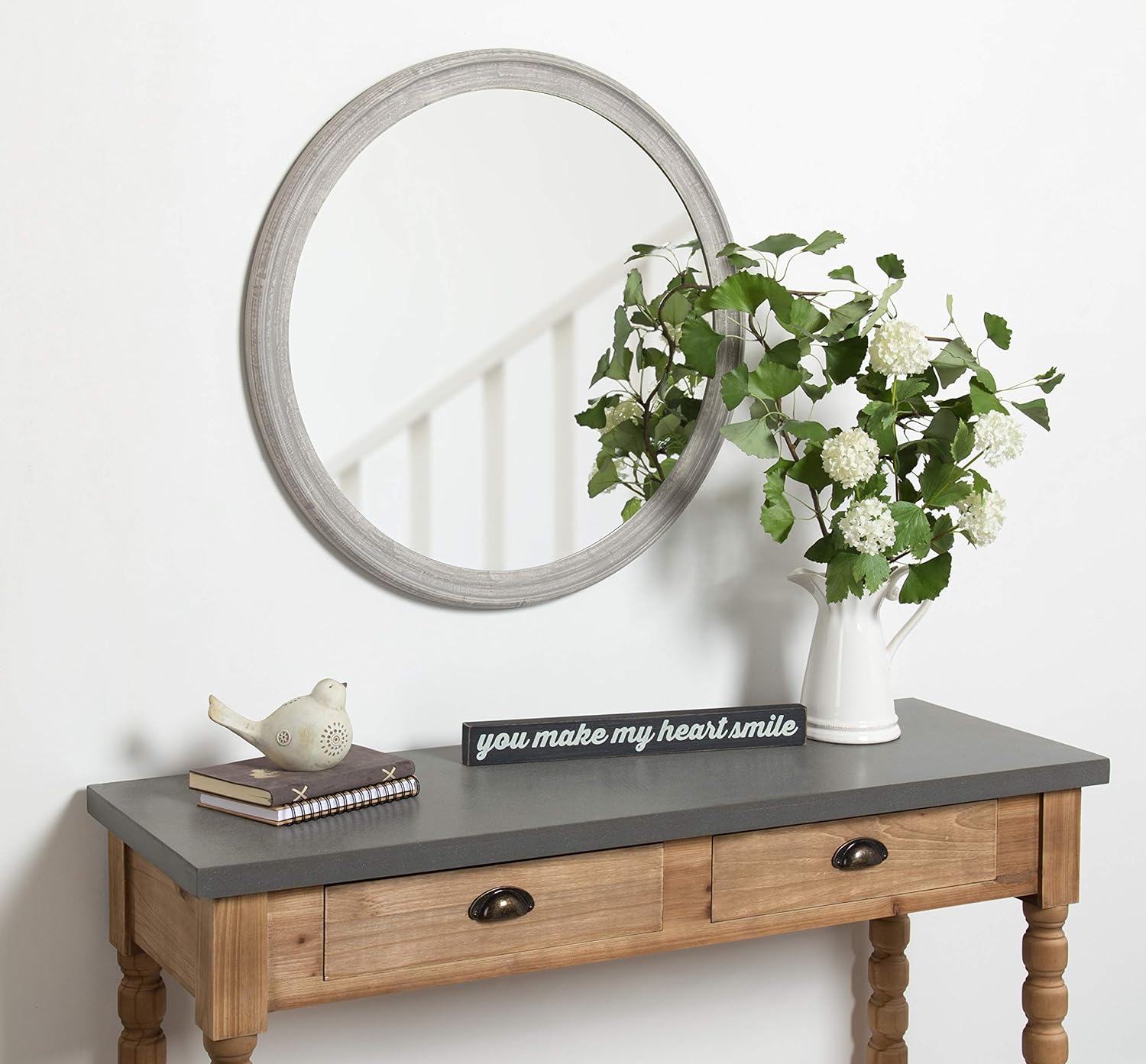 Round Farmhouse Brown Wall Mirror — 28" - View 2