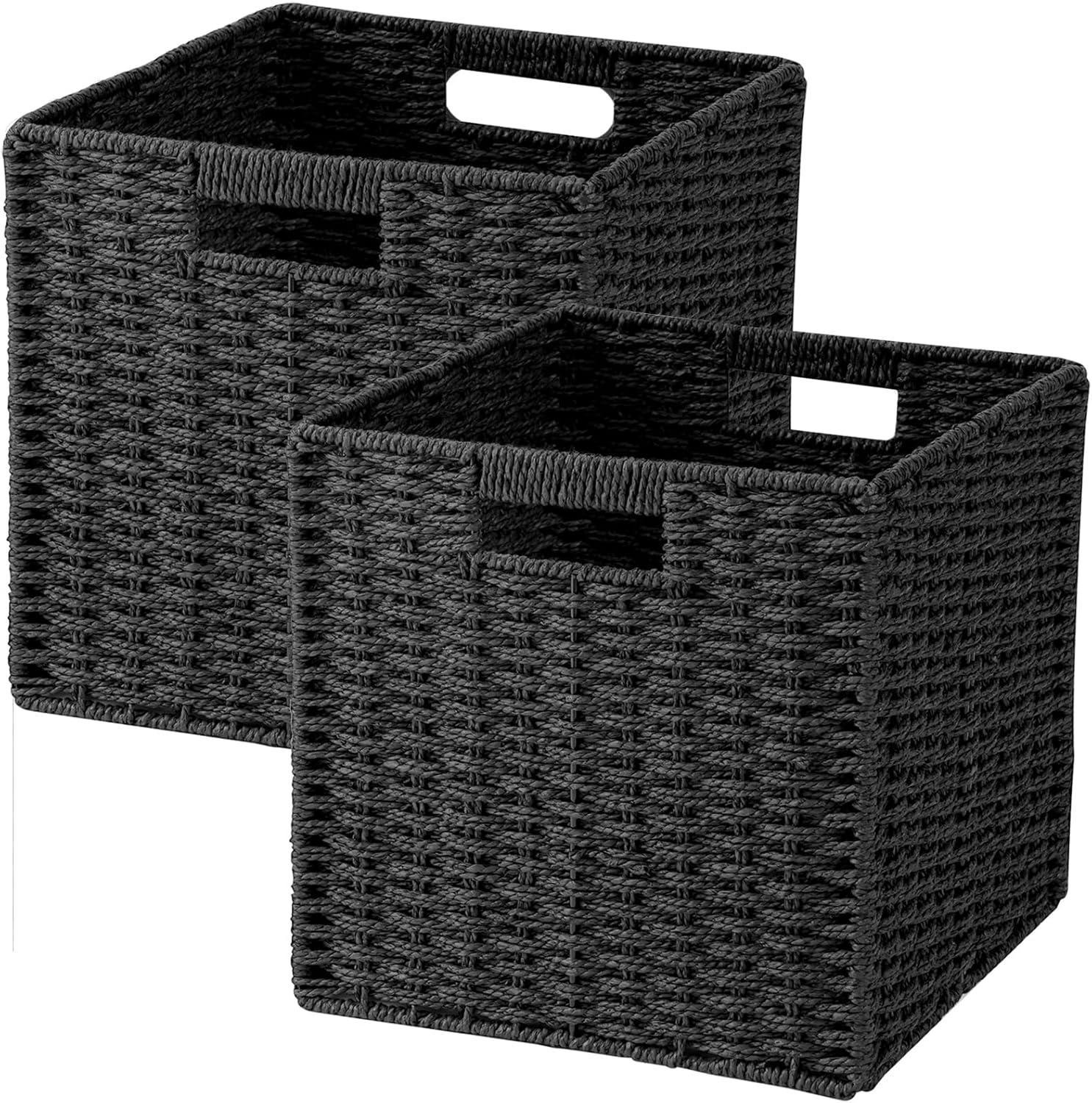 Handwoven Boho Beige Storage Basket — 11x11 — Classic Black