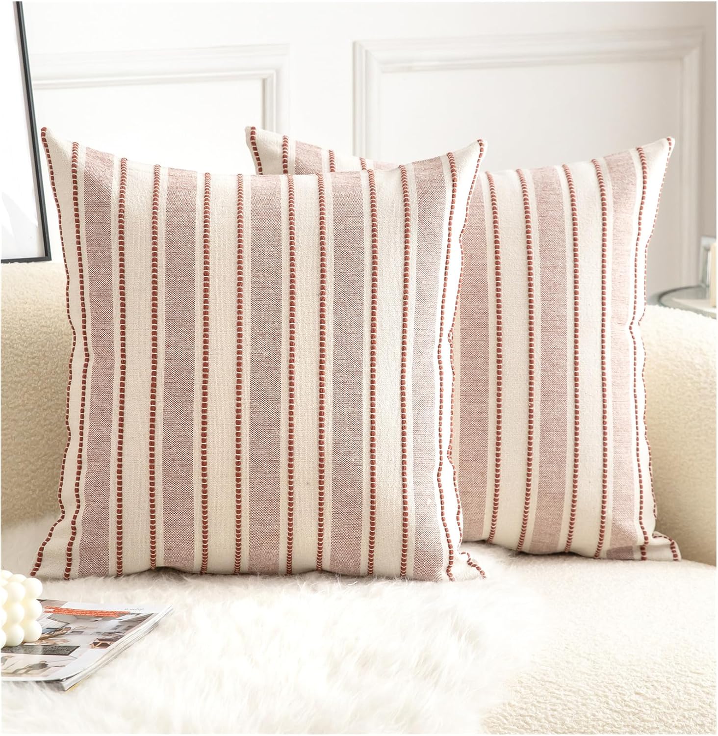 Boho Beige Throw Pillow Cover — 18" — Rust