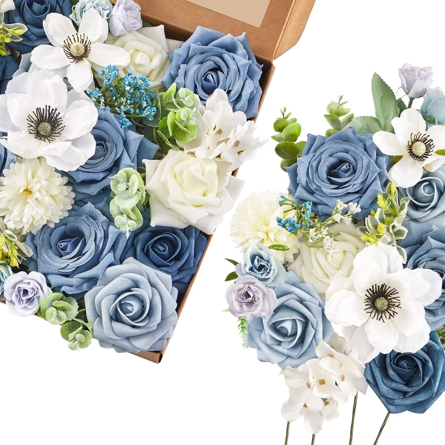 Black Artificial Flowers — Blooming Dusty Blue White