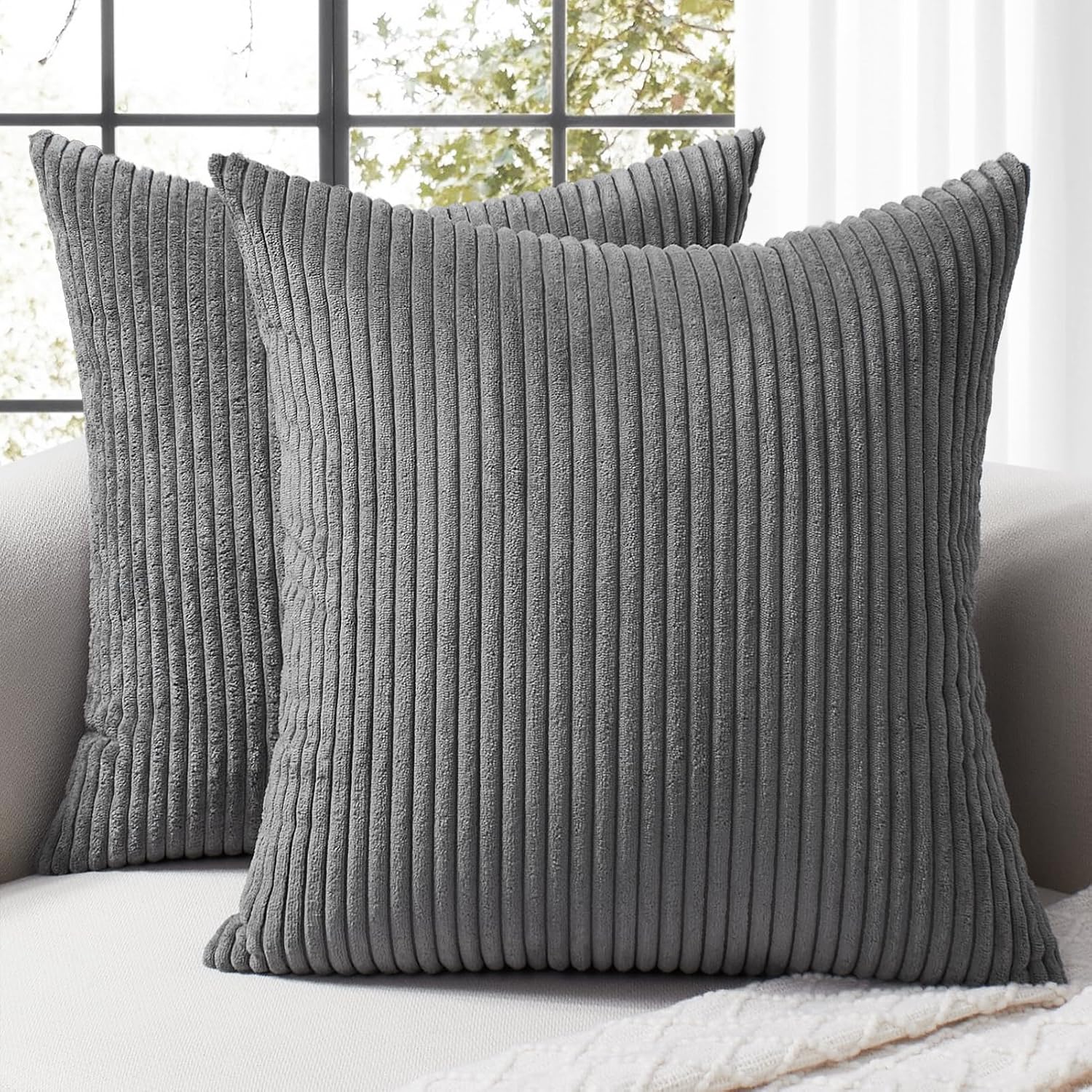 Boho Beige Throw Pillow Cover — 18" — Dark Grey