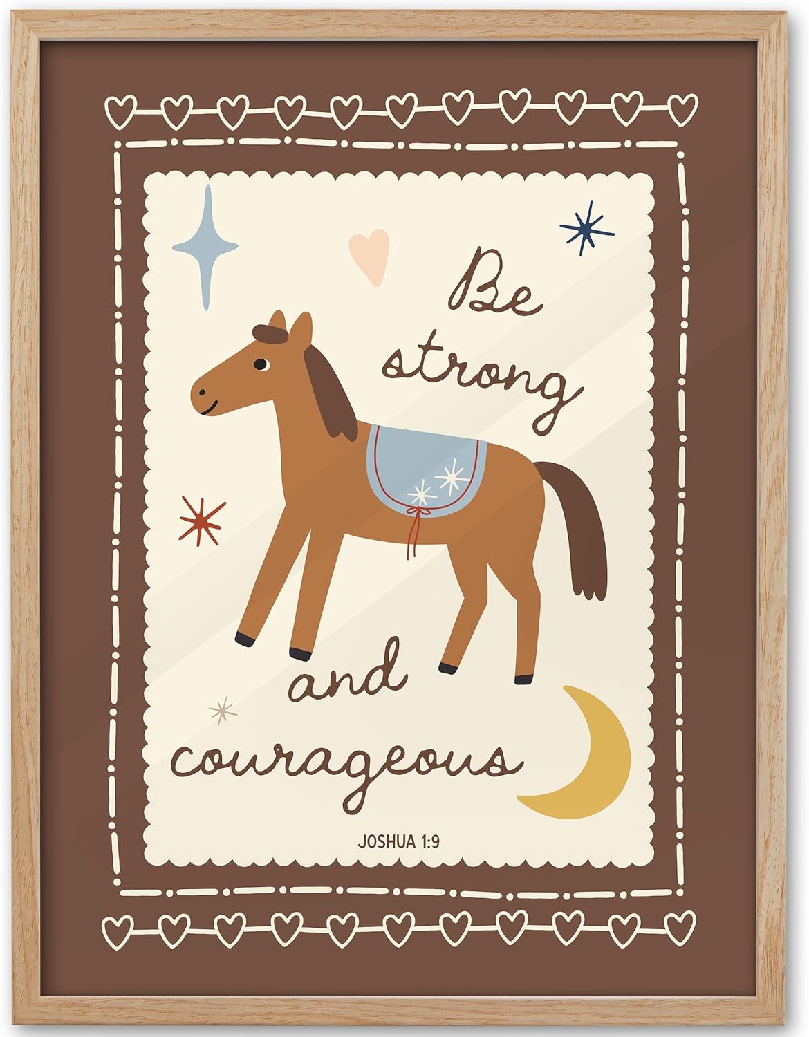 Blue Framed Wall Art — 16" — Strong and Courageous Horse-Framed
