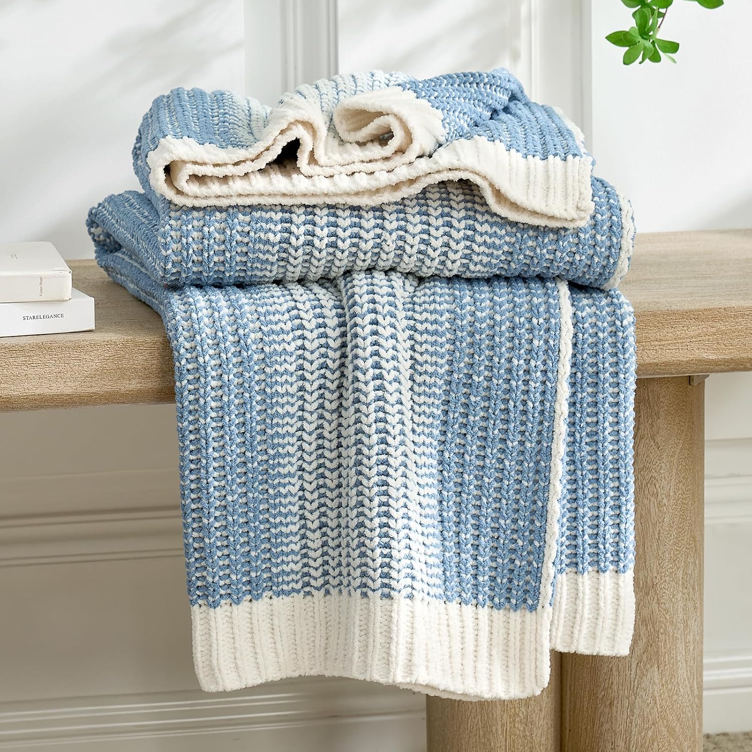 Knit Luxe Beige Throw Pillow — 50" — Tow-tone Blue