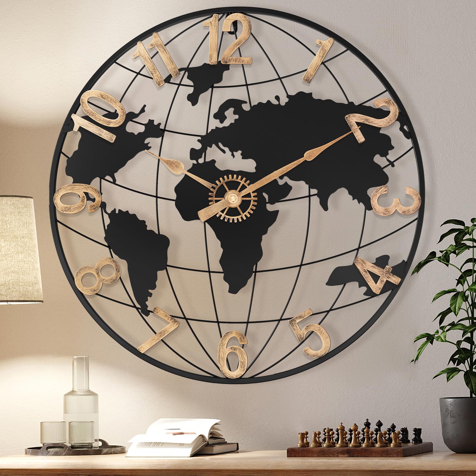 Vintage Luxe Black Wall Clock — 24"