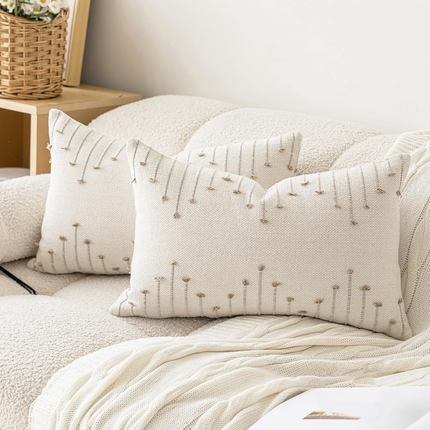 Boho Beige Throw Pillow Cover — 18" — Beige and Khaki