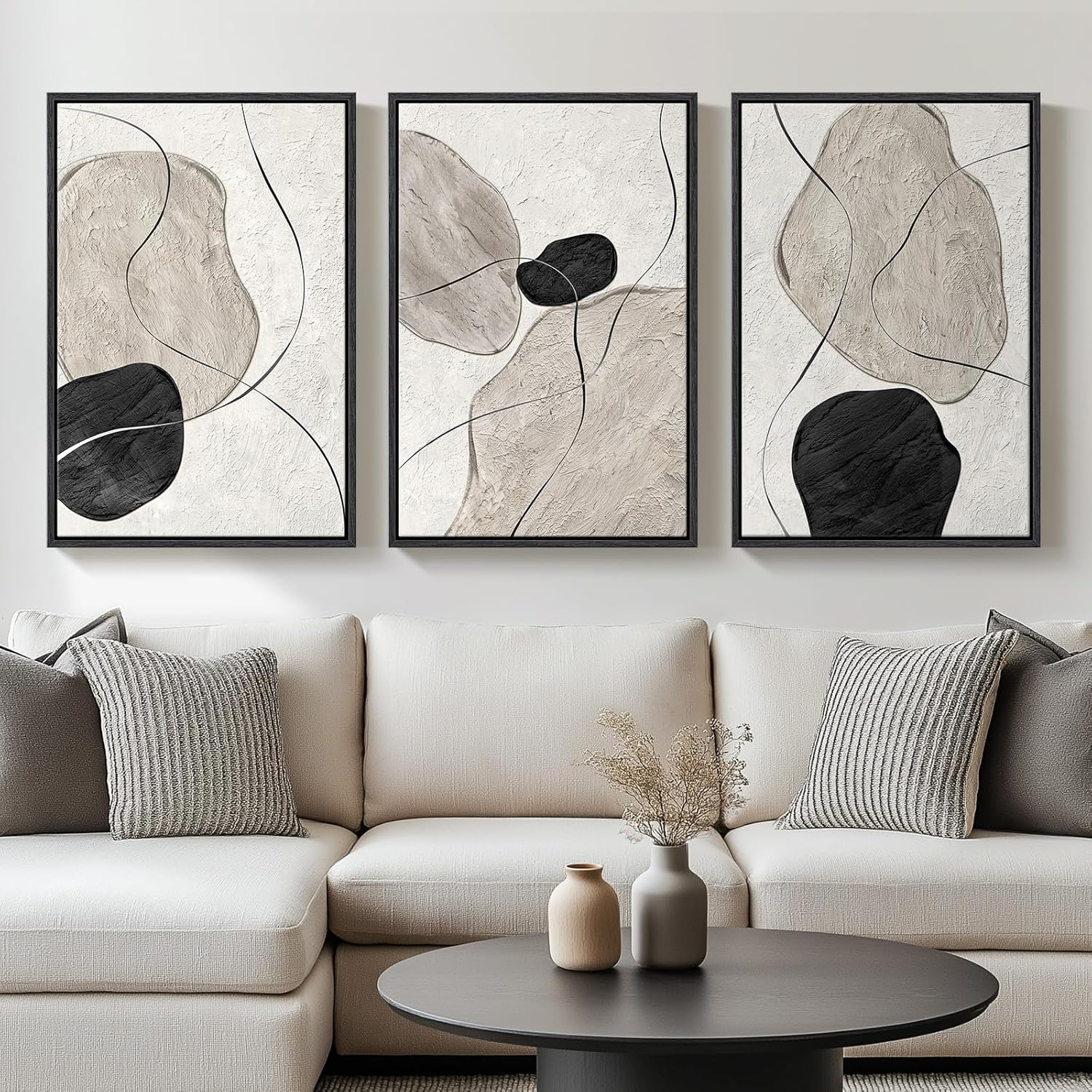Framed Modern Beige Wall Decor — 24" — 24" W x 36" H x 3Pcs