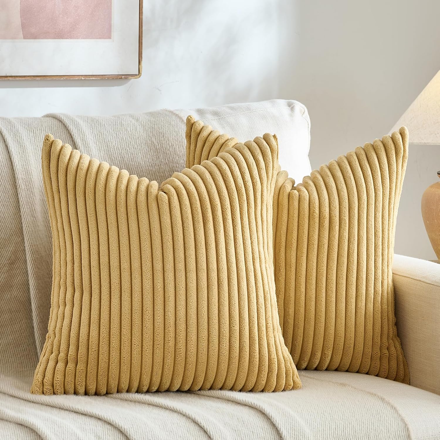 Boho Beige Throw Pillow Cover — 18" — 18" x 18" (Pack of 2)