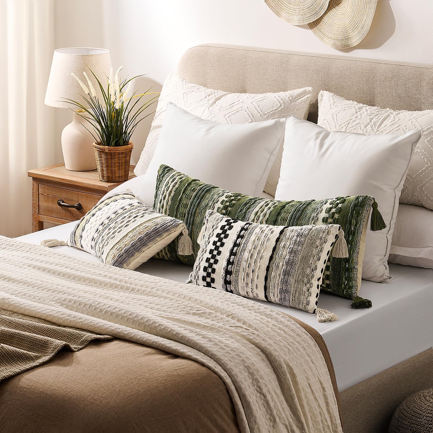 Tufted Boho Beige Throw Pillow Cover — 20" - View 7
