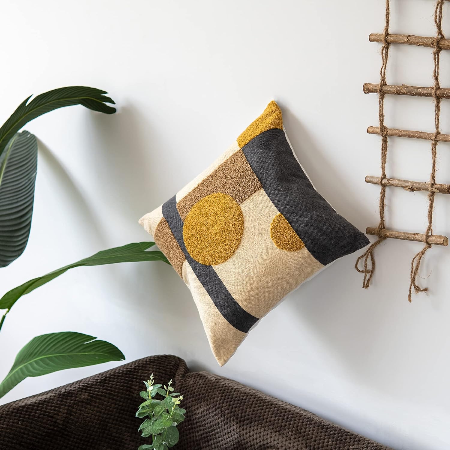 Vintage Boho Fabric Throw Pillow Cover — 18" - View 4