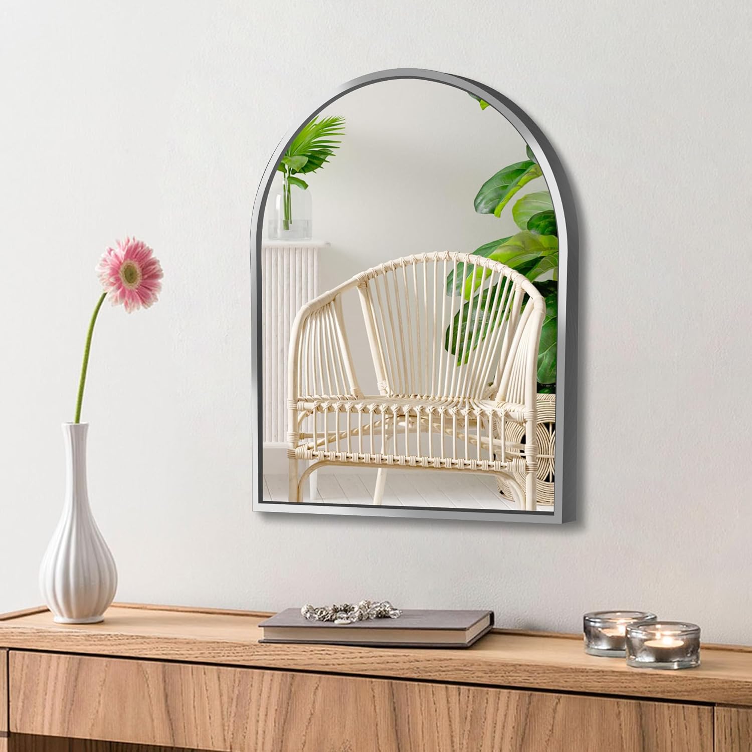 Farmhouse Black Vanity Mirror — 28" — Silver