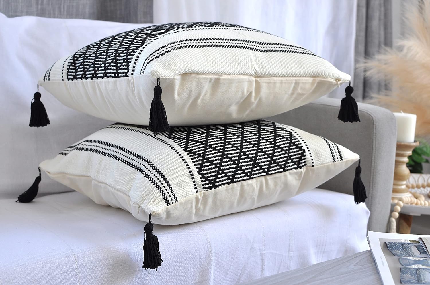 Boho Black Throw Pillow Cover — 20" - View 5