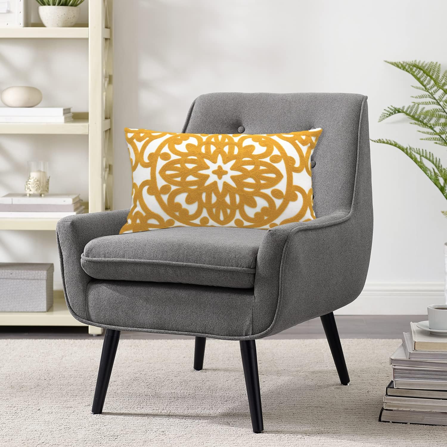 Embroidered Boho Beige Throw Pillow Cover — 12" - View 4