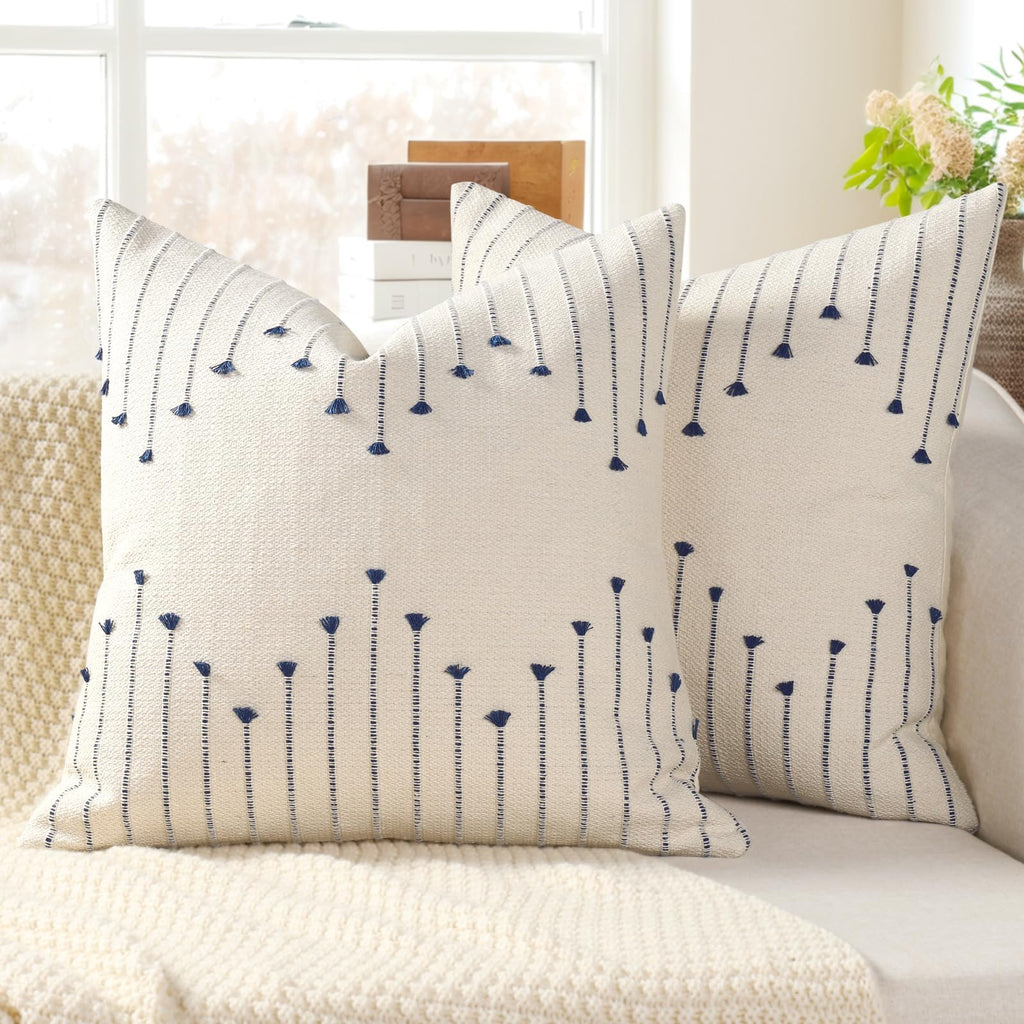 Tufted Boho Beige Throw Pillow Cover — 18"