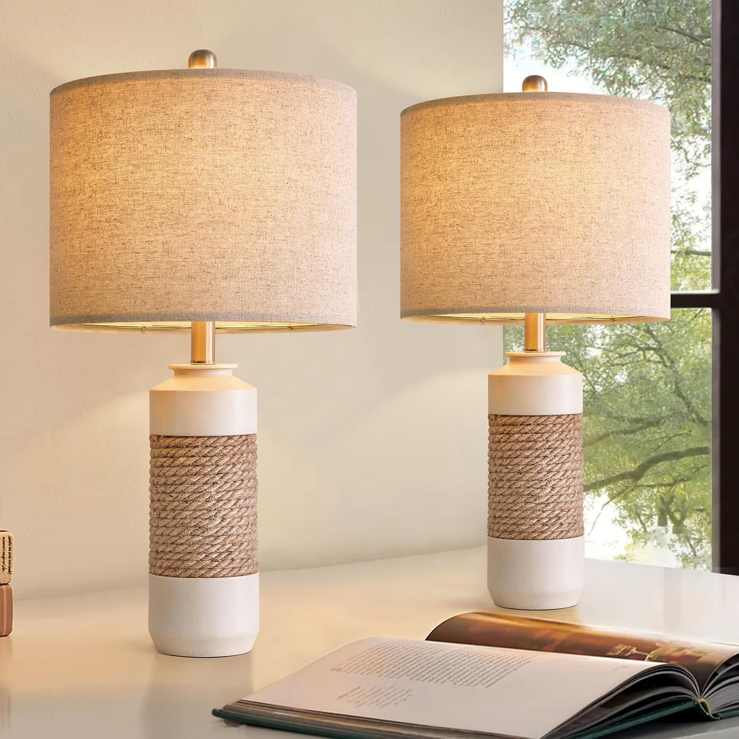 Boho Beige Bedside Lamp — White
