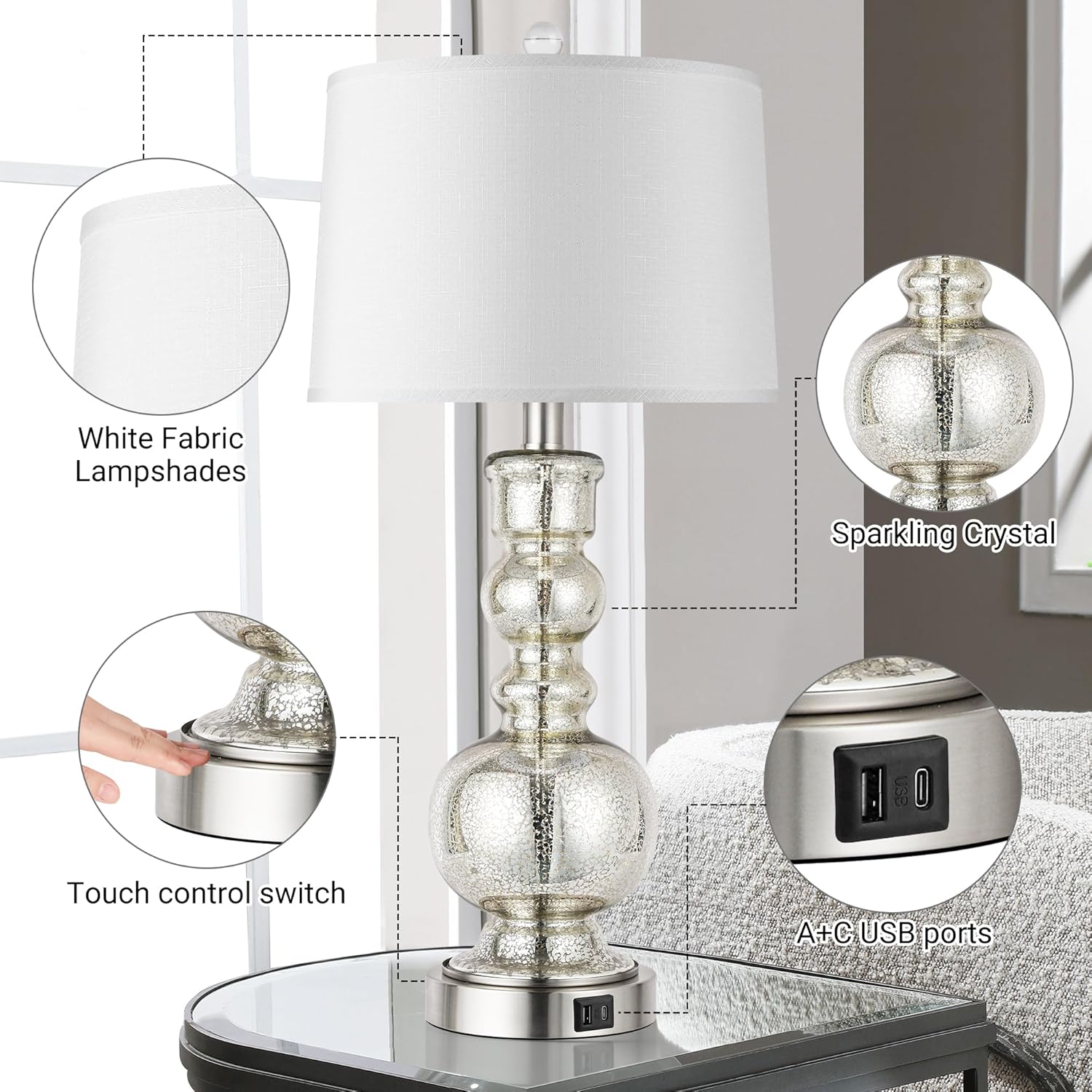 Dimmable Modern Grey Table Lamp — Set of 2 - View 7