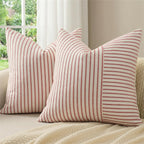 Linen Boho Beige Throw Pillow Cover — 18" — Red