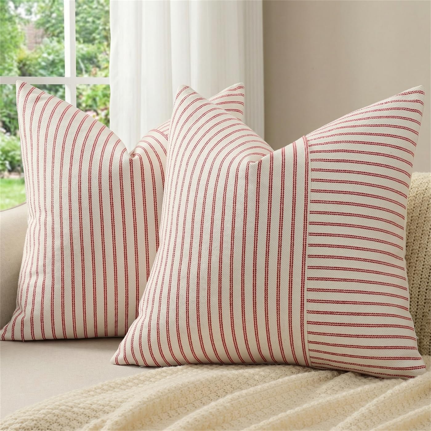 Linen Boho Beige Throw Pillow Cover — 18"