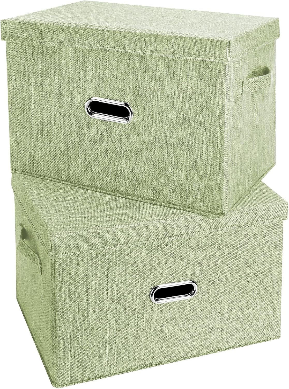 Linen Beige Storage Bin — Green