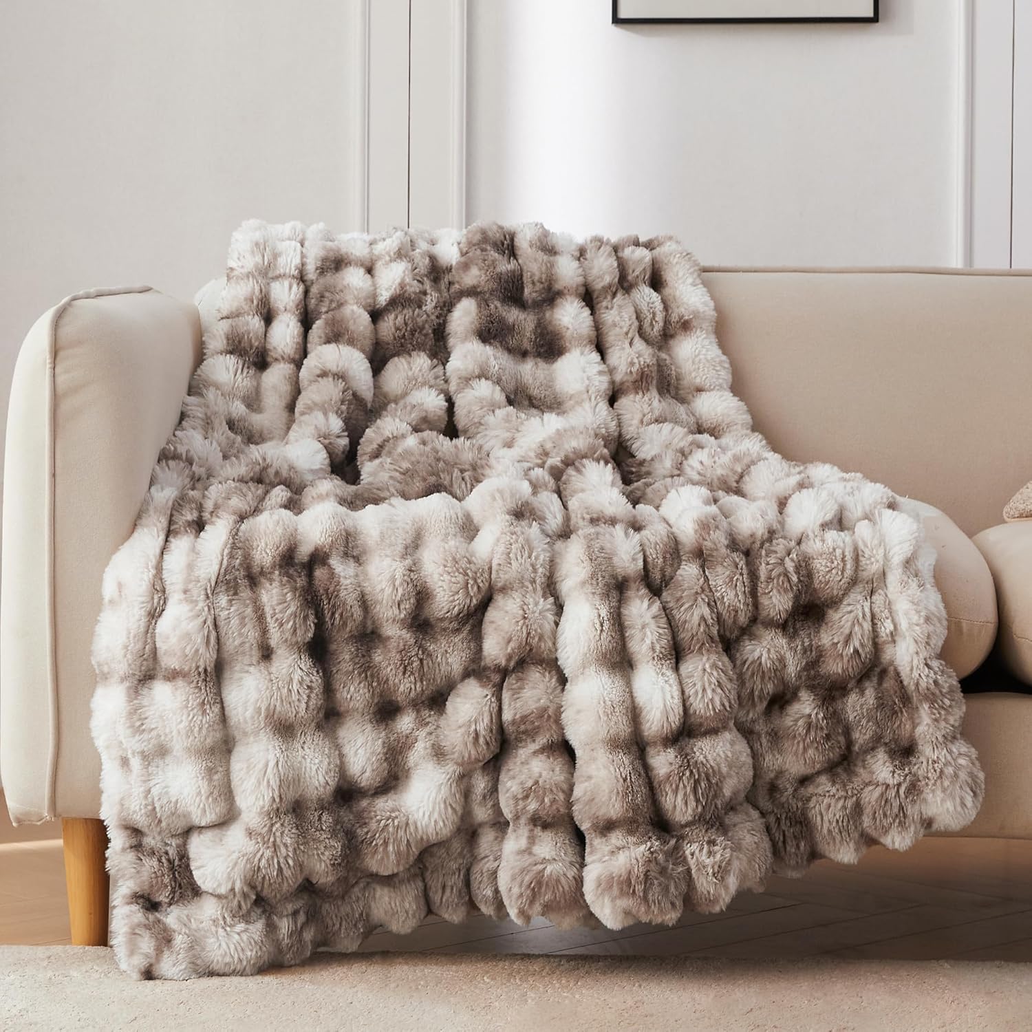 Beige Throw Pillow — 60" — Tie Dye Brown