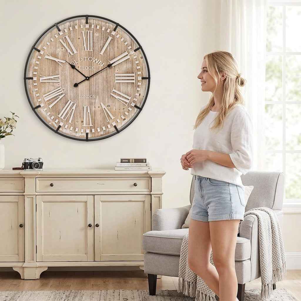 Battery Operated Farmhouse Brown Wall Clock — 30" - View 4