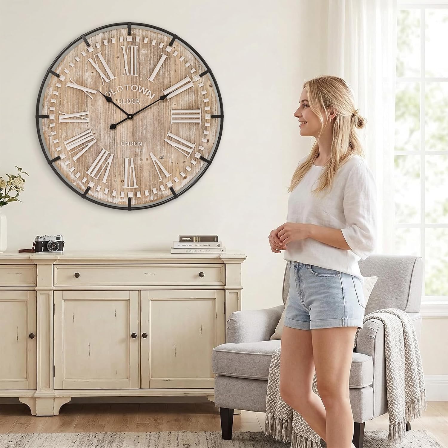 Battery Operated Farmhouse Brown Wall Clock — 30" - View 4