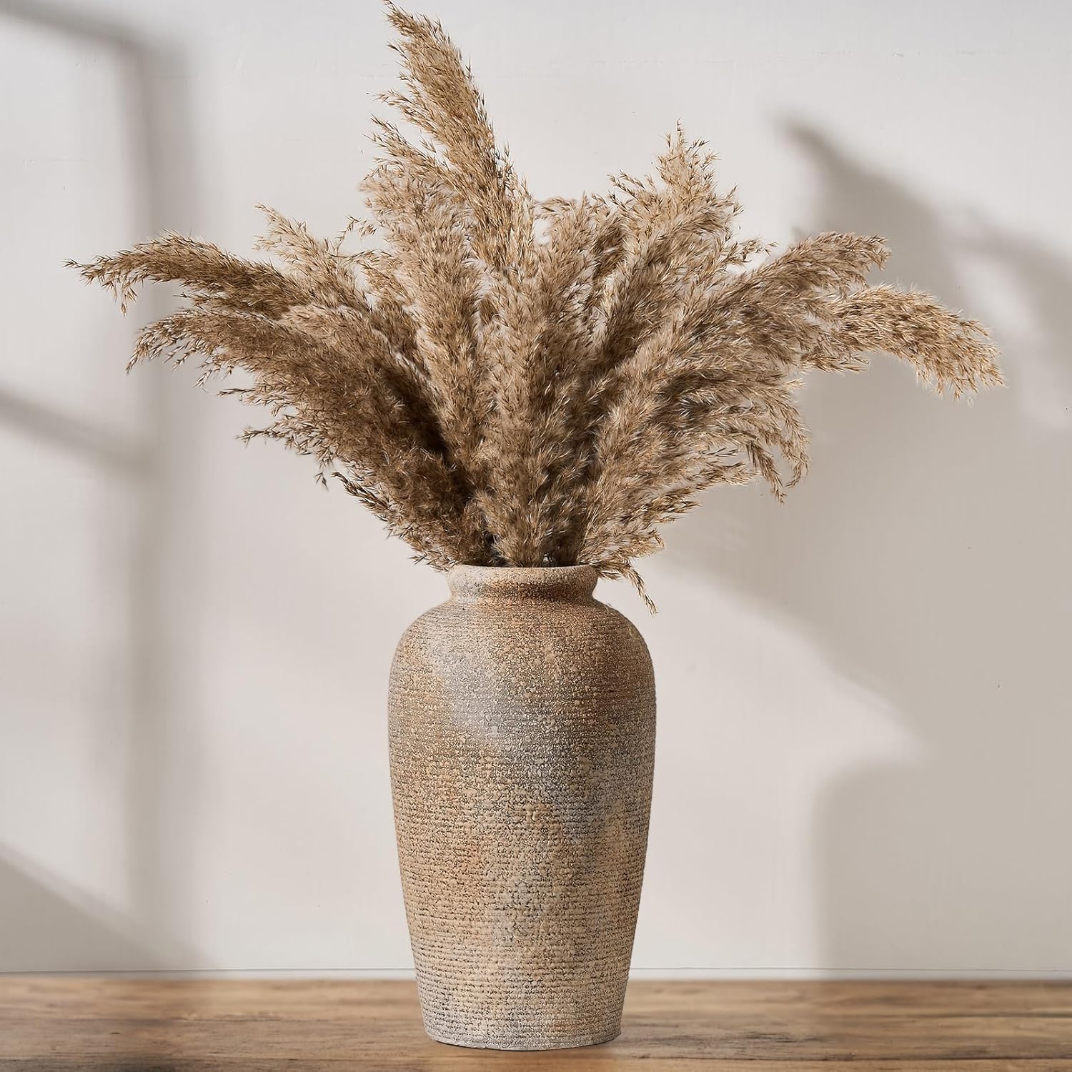 Vintage Farmhouse Beige Vase — 14.4" — Brown-11"