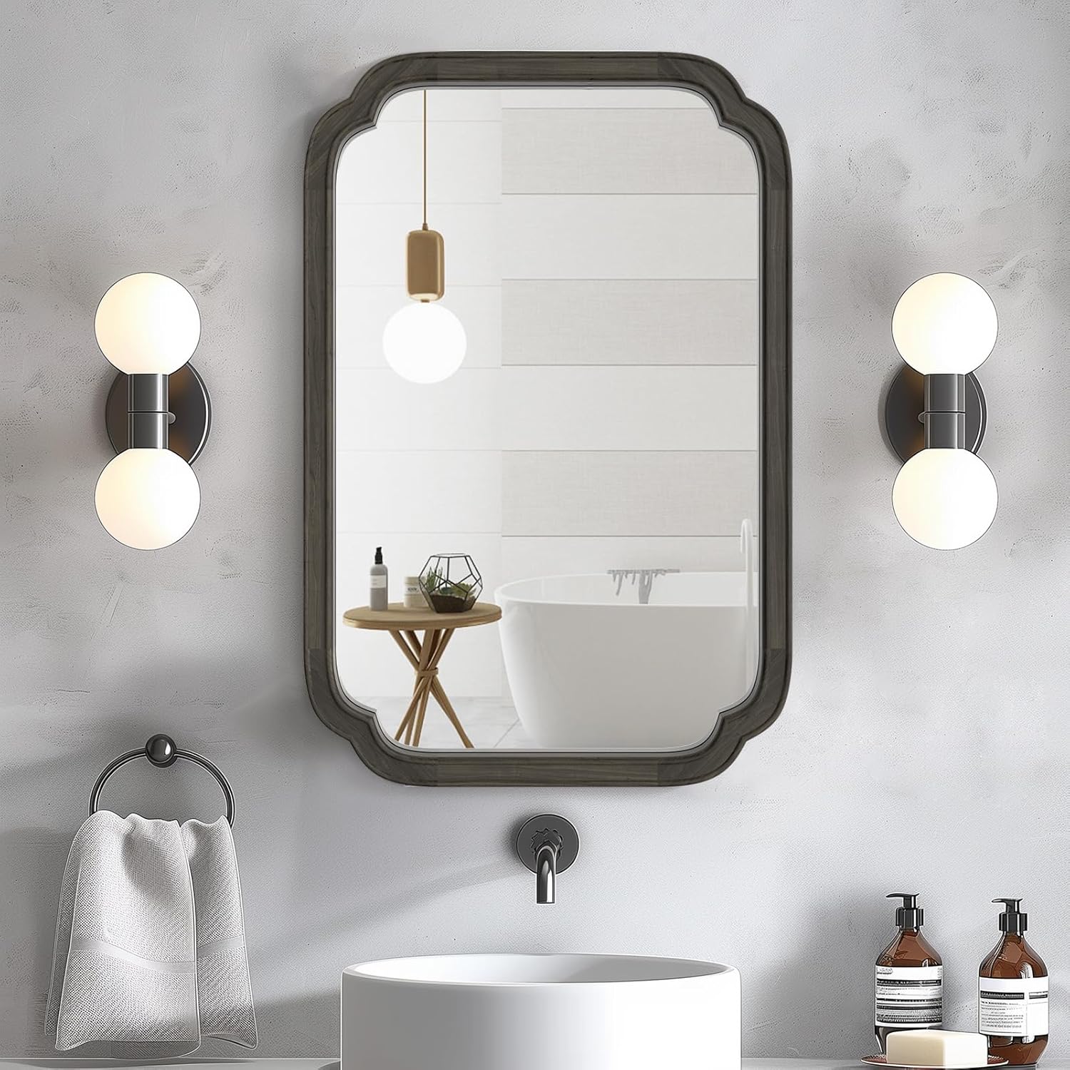 Farmhouse Beige Wall Mirror — 36" — Black