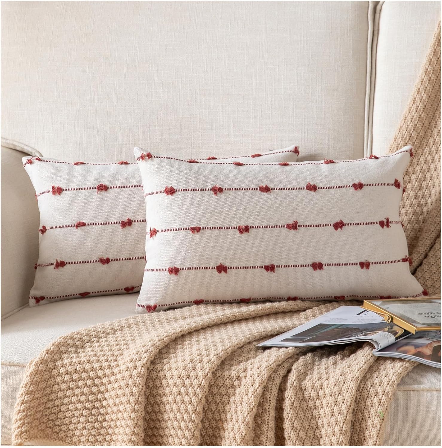 Boho Black Throw Pillow Cover — 22" — Rust