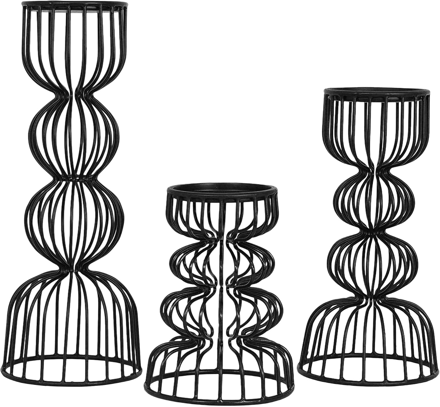 Black Pillar Candle — Set of 3 — Metal - Black