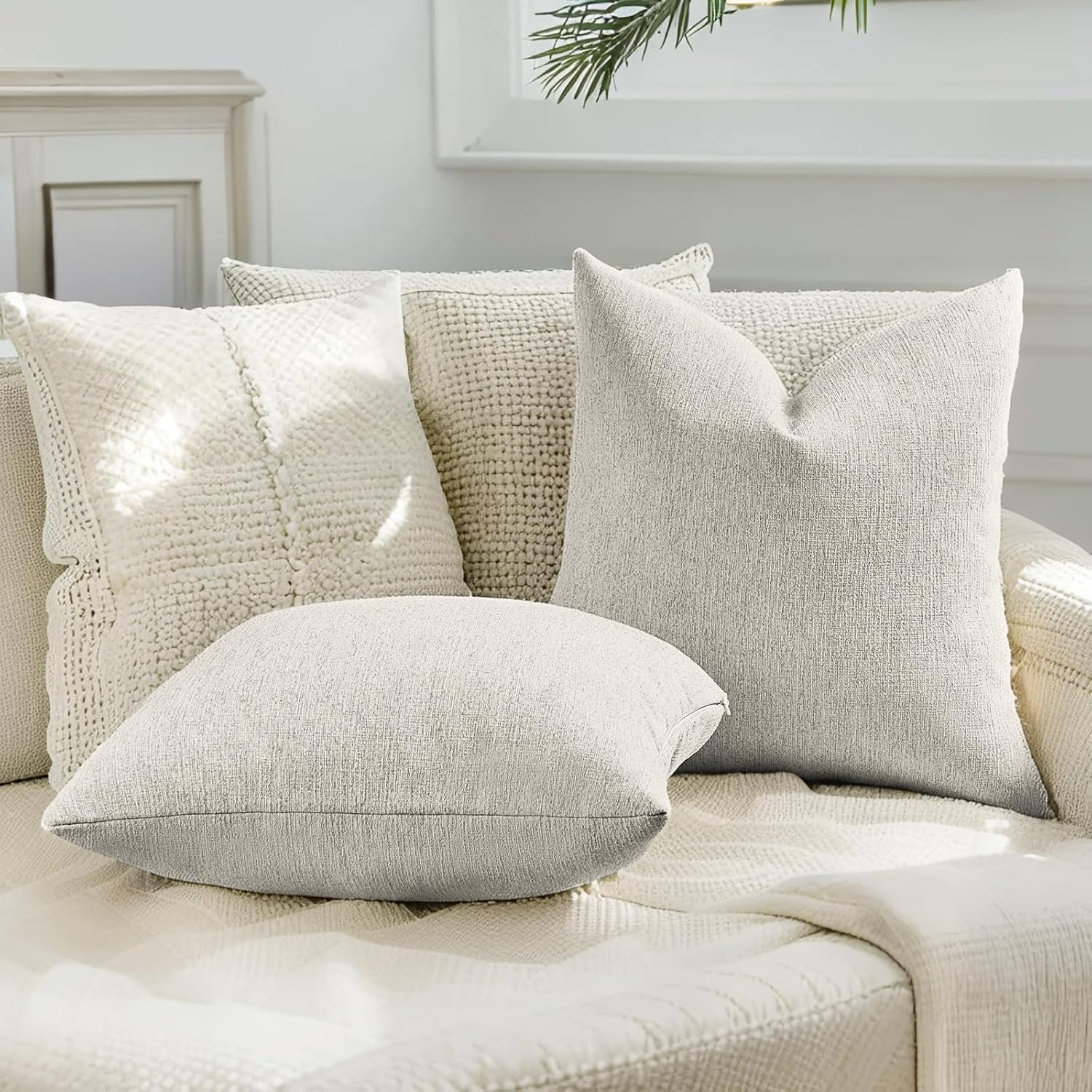 Linen Boho Beige Pillow Cover — 18" - View 5