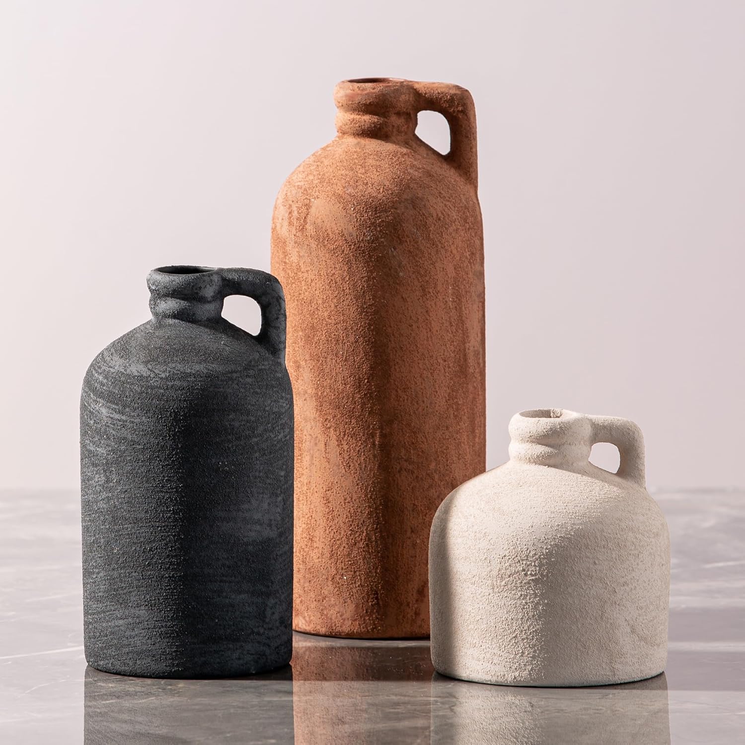 Farmhouse Brown Flower Vase — Set of 3 — 08-rust