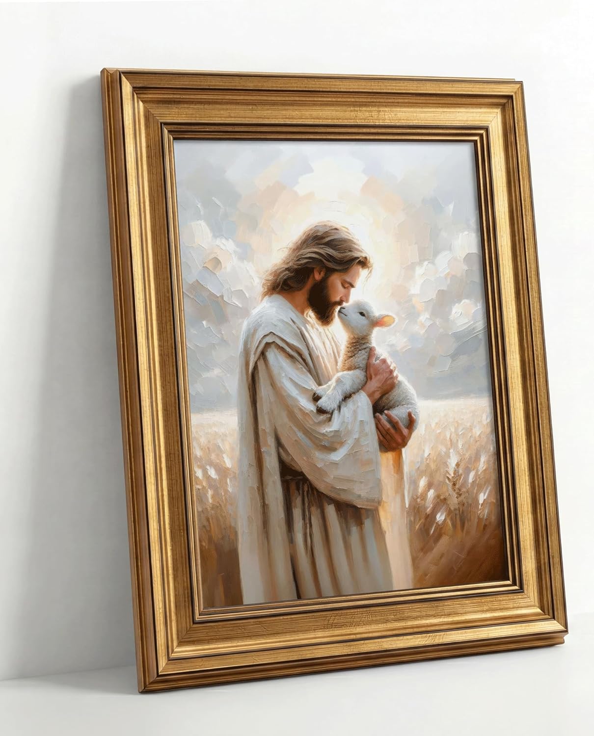 Framed Luxe Metal Wall Art — 16" — Jesus sheep