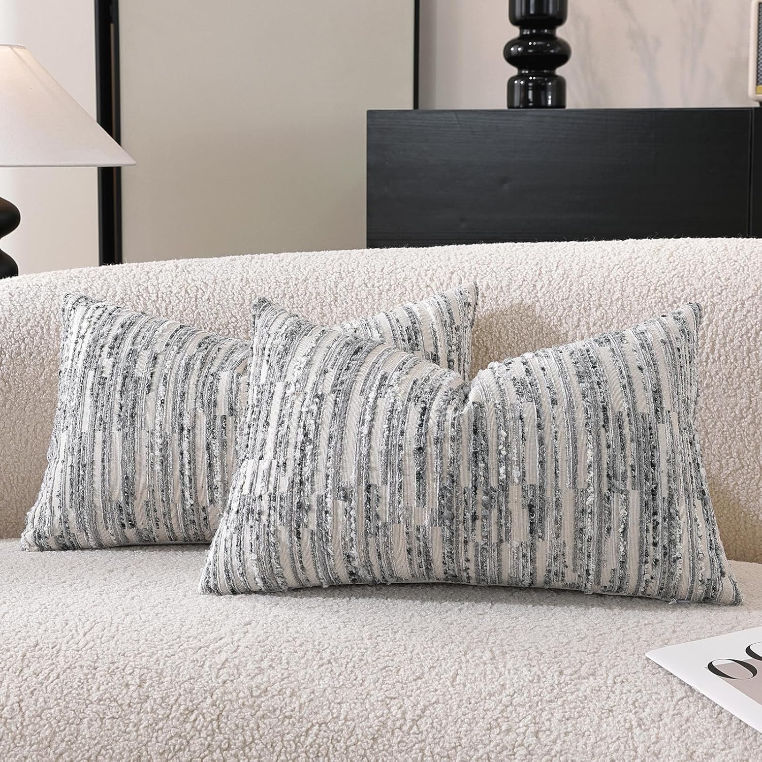 Chenille Boho Beige Throw Pillow Cover — 18" — Gray