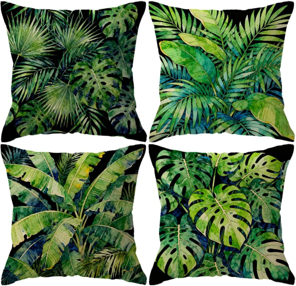 Boho Beige Throw Pillow Cover — 18" — Black/Green