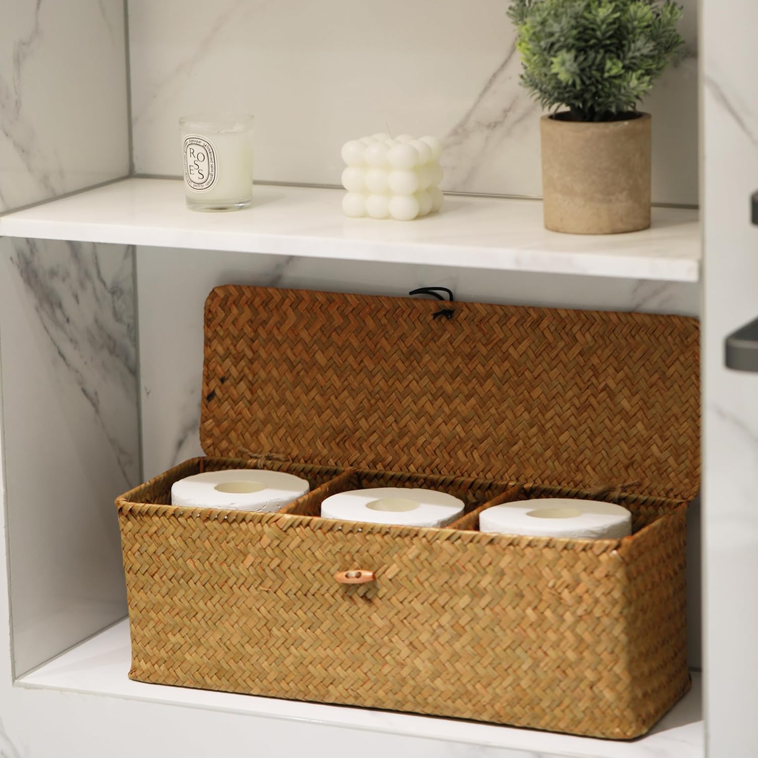 Rectangular Boho Beige Storage Basket — 5" - View 7