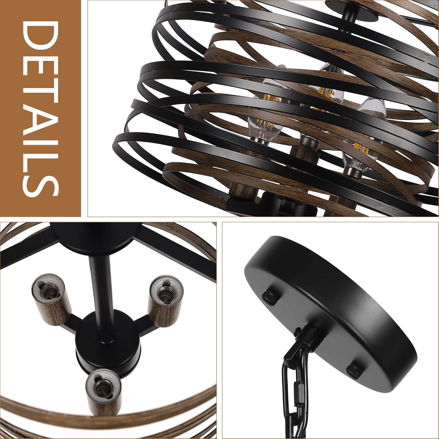 Farmhouse Black Chandelier — 3-Light - View 8