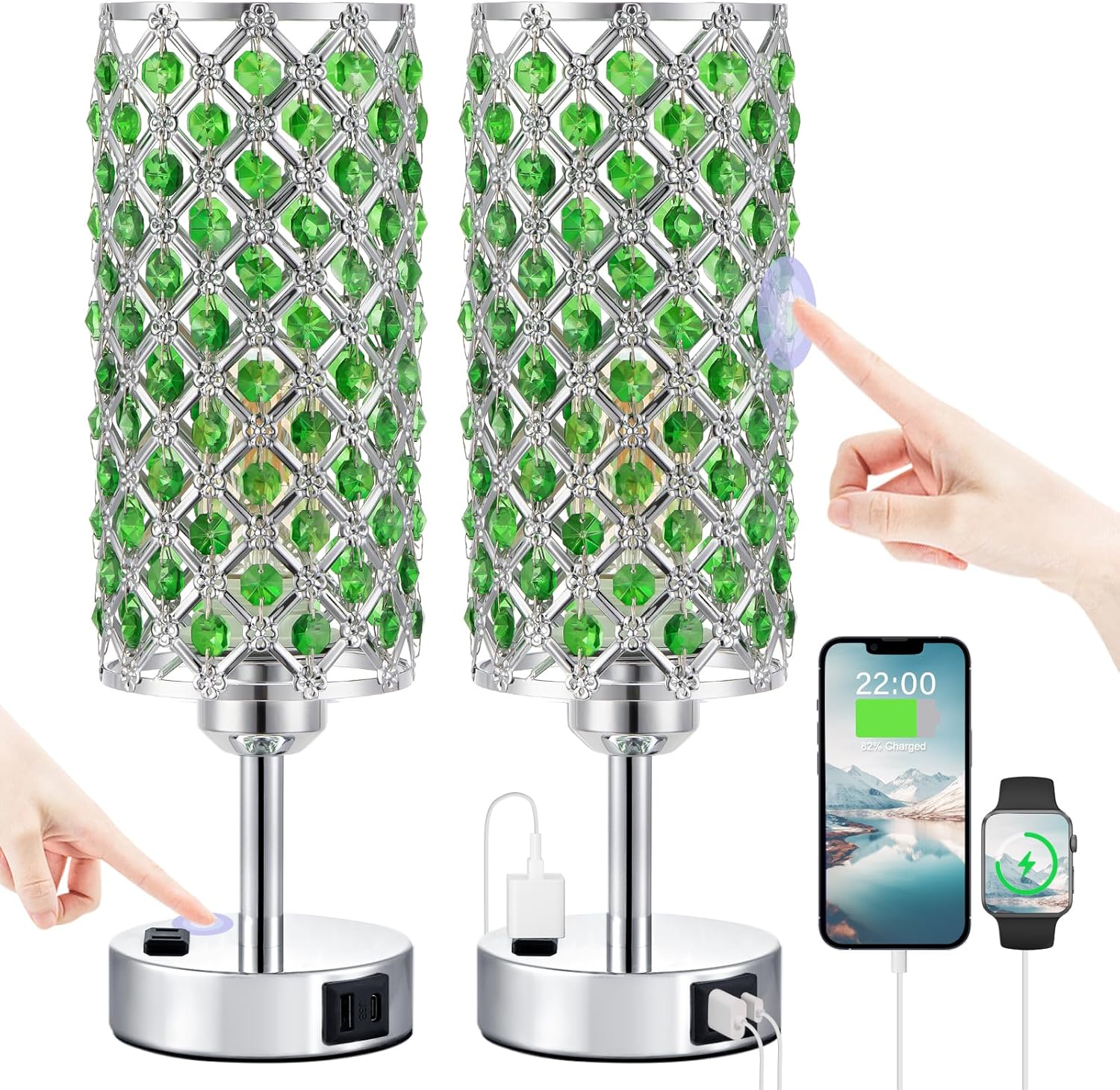Dimmable Luxe Black Table Lamp — Set of 2 — Green