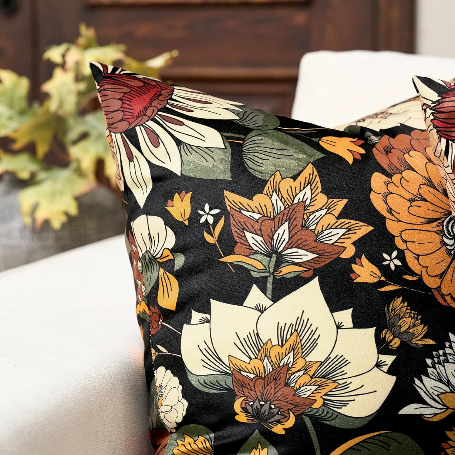 Velvet Boho Orange Throw Pillow Cover — 18" - View 5