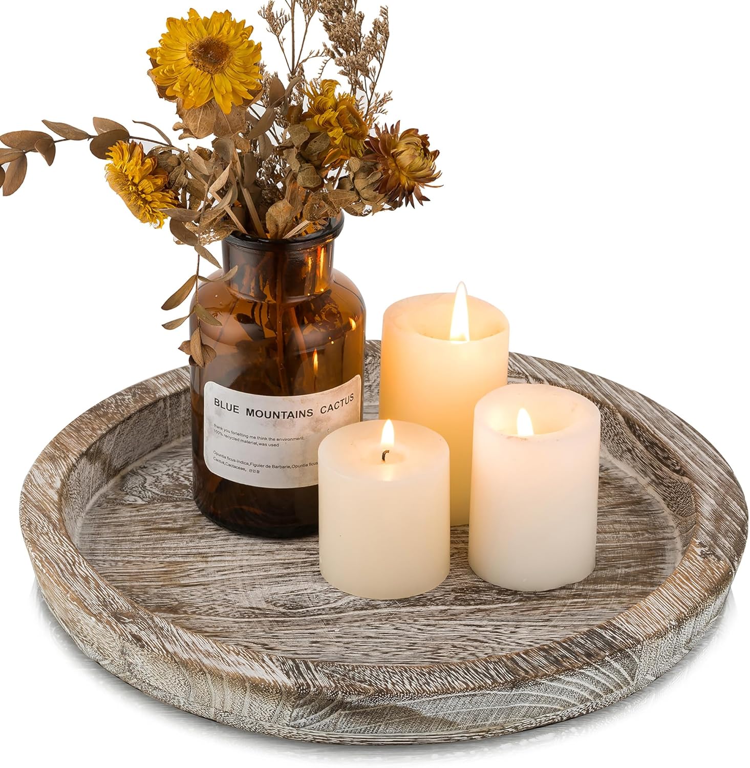 Round Farmhouse Black Candle — Whitewash