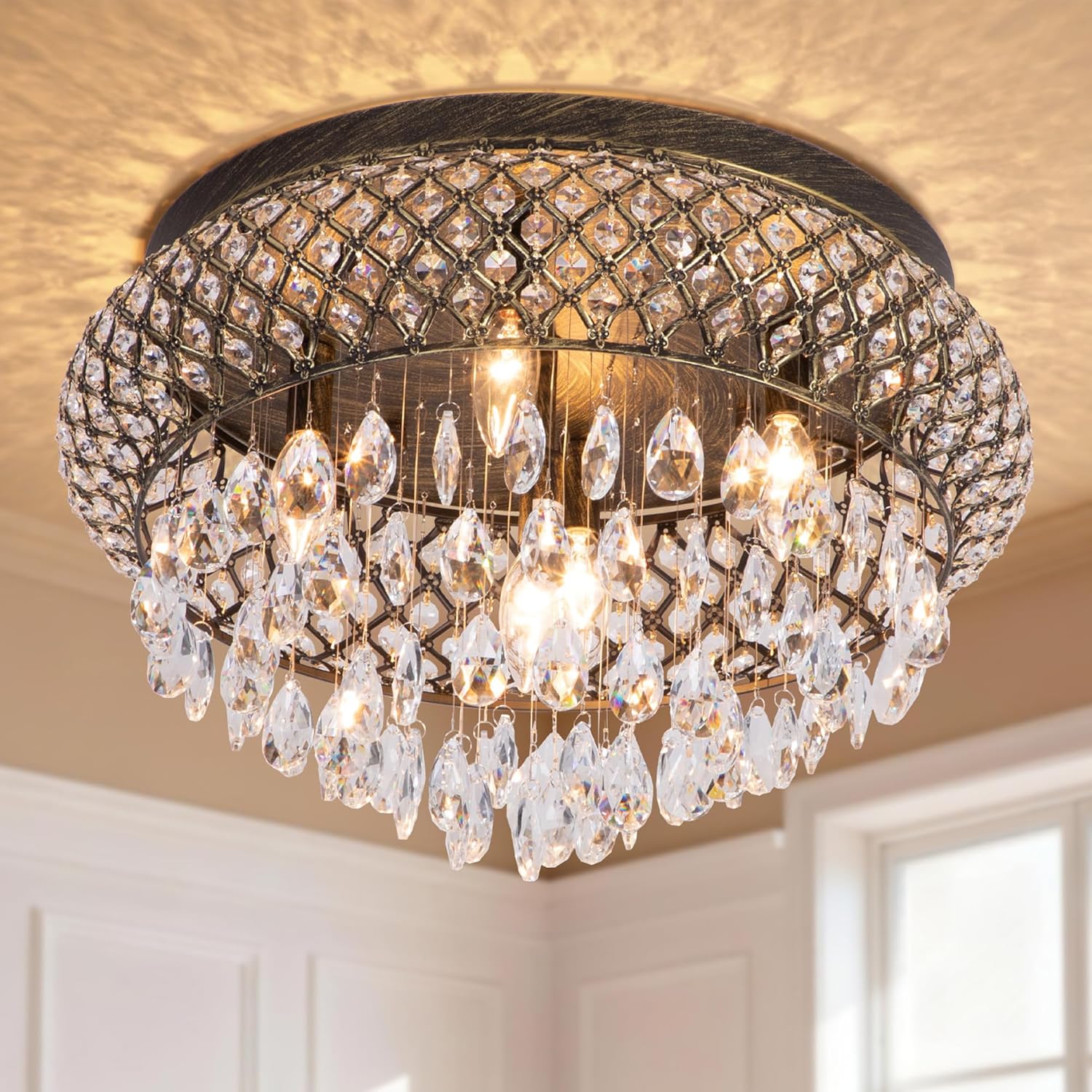 Round Luxe Black Chandelier — 15" — 19.6"Wx11.3"H