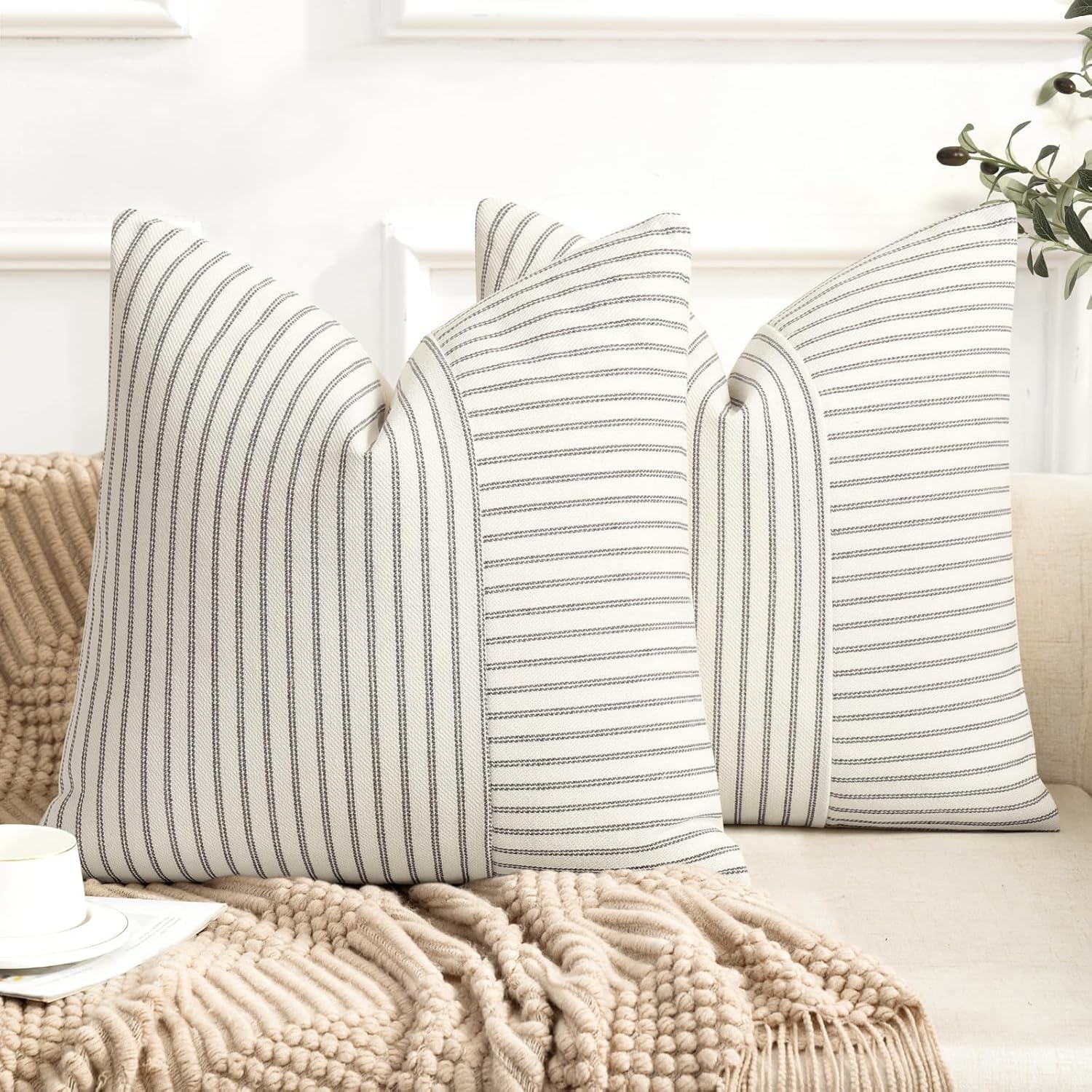 Linen Boho Beige Throw Pillow Cover — 18" — Gray