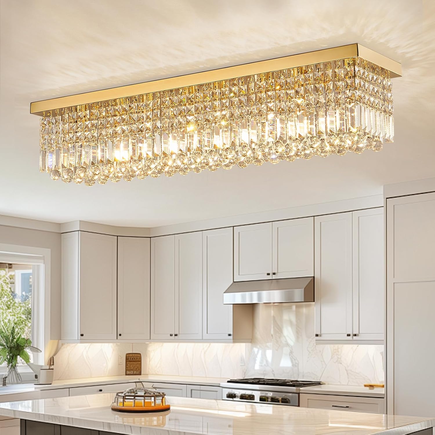 Adjustable Luxe Glass Chandelier — 6-Light — Flush Mount