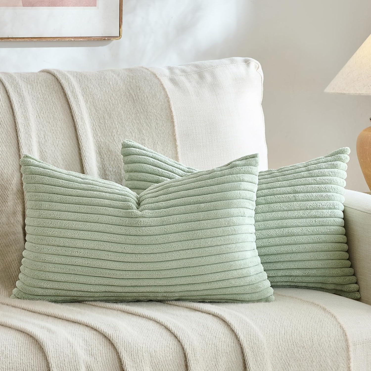 Boho Beige Throw Pillow Cover — 18" — 20" x 12" (Pack of 2)