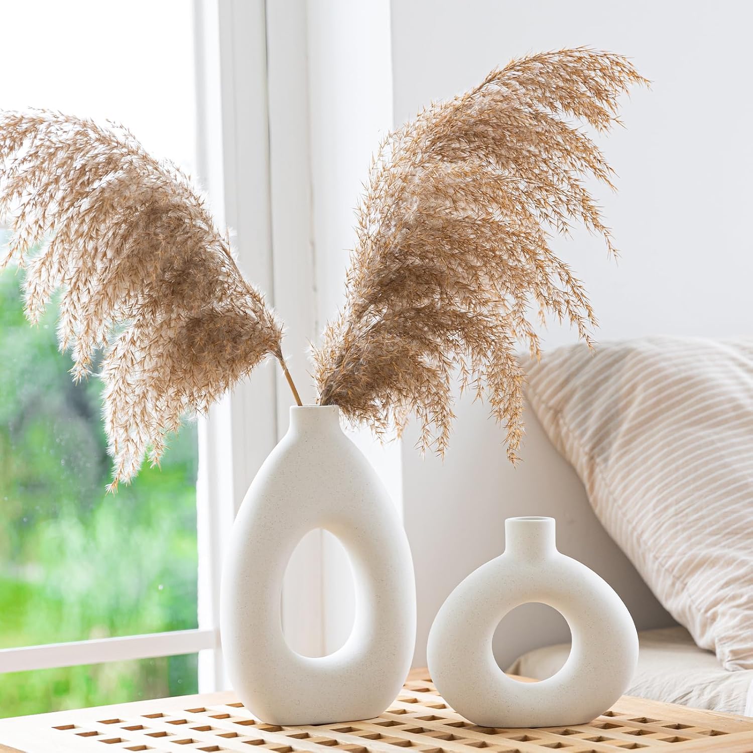 Round Boho White Flower Vase — Set of 2 — New White Vase