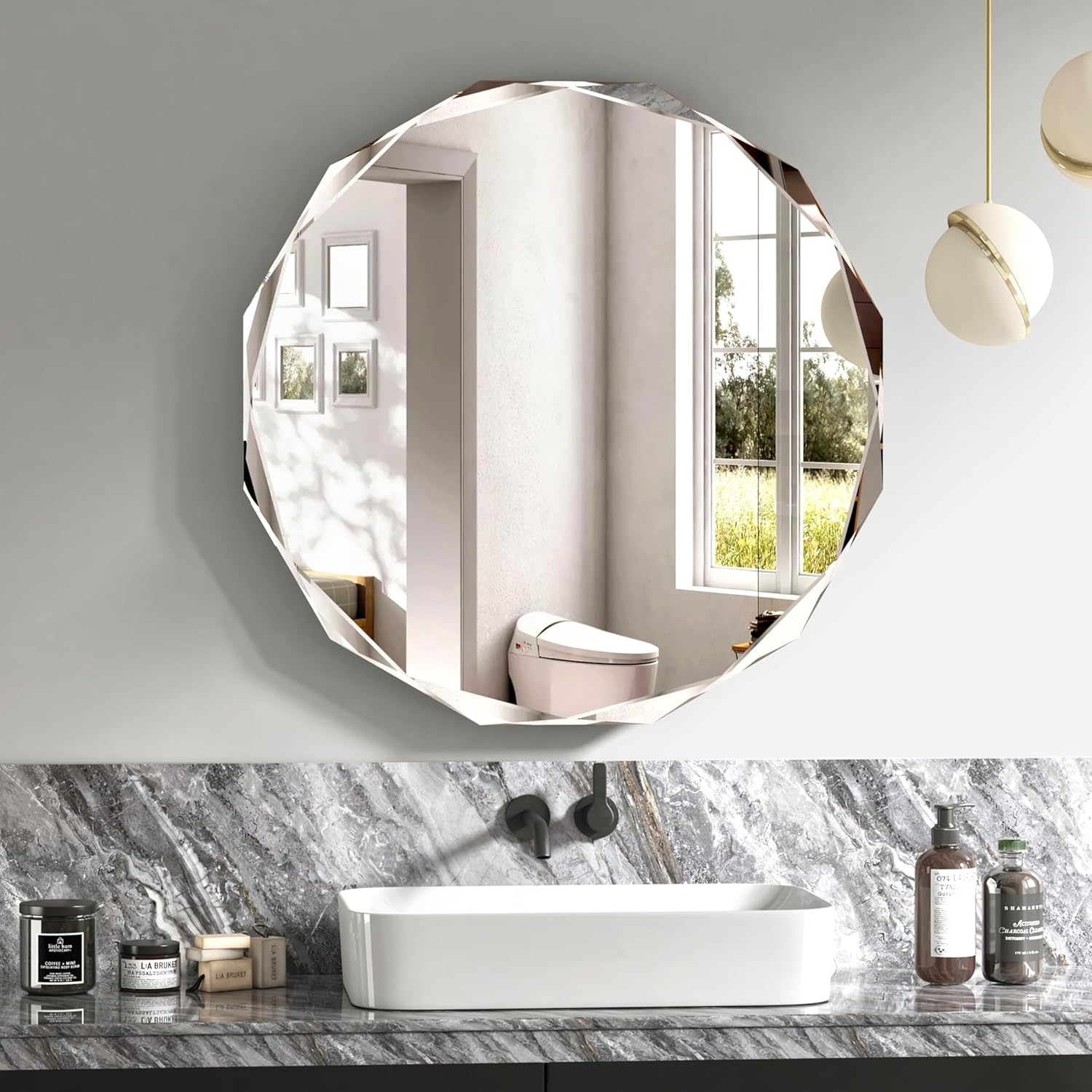 Beveled Beige Mirror — 30" — Round